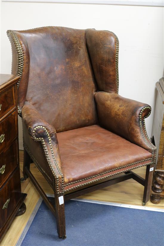 A leather wing chair